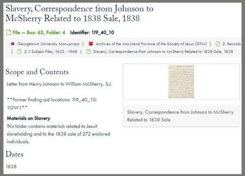 Screenshot of a folder displayed in the new finding aid.