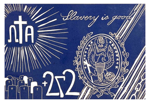 Lithograph print of the Georgetown Seal in the foreground and tombstones on the lower left.