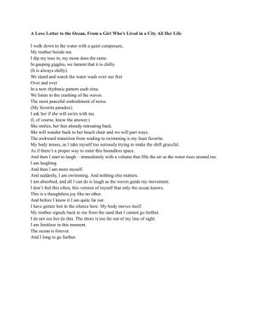 Poem titled "A Love Letter to the Ocean, From a Girl Who’s Lived in a City All Her Life"
